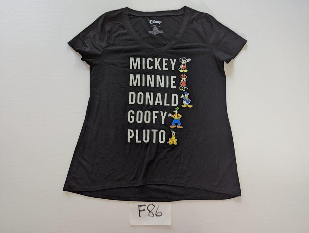 Disney TShirt Size Large Mickey Minnie Donald Goofy Pluto Black VNeck -0223F86